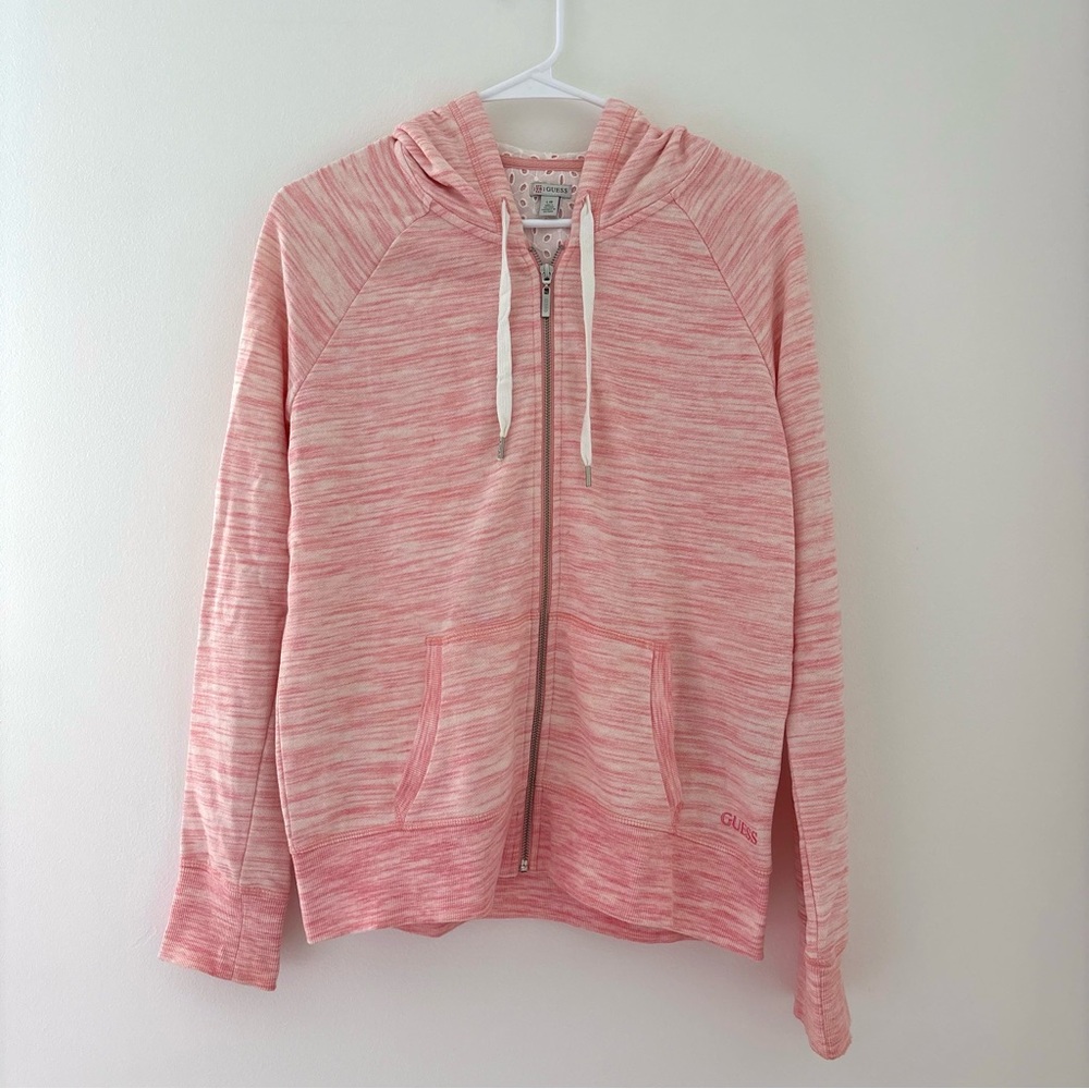 Heathered Pink Guess Zip Up Hoodie